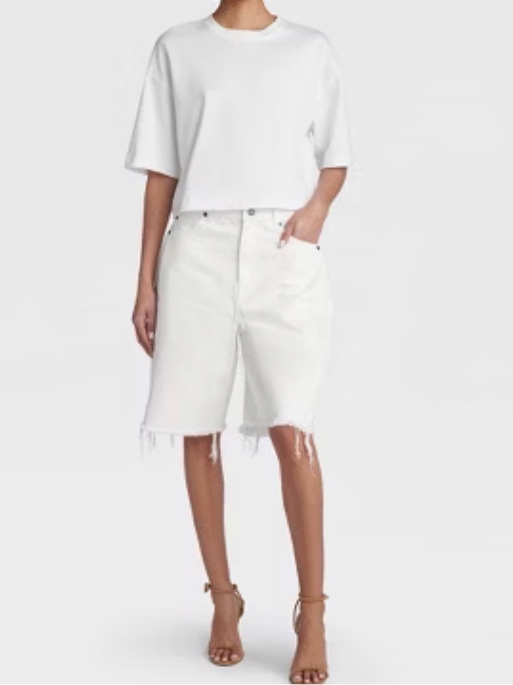 KBB by Khalana x Target Low Rise Wide Leg White Denim Shorts